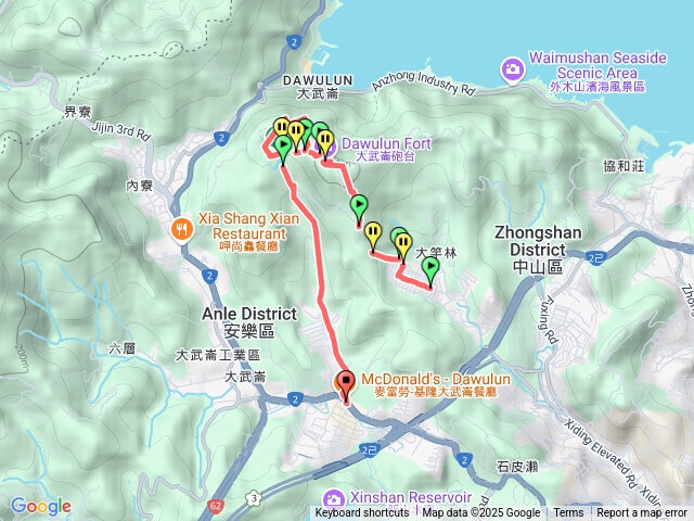 波浪街輪胎步道→大武崙山→大武崙砲台→情人塔→老鷹岩→情人湖