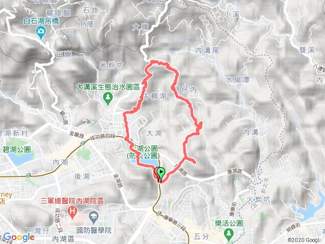 成功路五段→康樂山→聖明山→牛稠尾山→牛稠湖山→大湖山→大湖公園→成功路五段