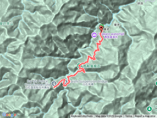 新竹霞喀羅國家古道➡️白石吊橋➡️白石警官駐在所➡️原路折程預覽圖