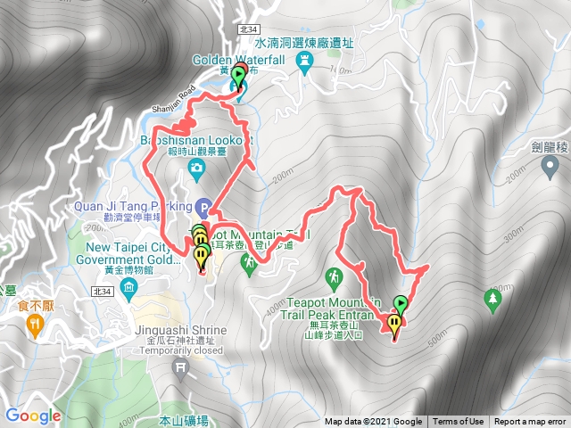 黃金瀑布-六坑斜坡索道-煙囪稜-黃金洞-復興山-煙囪山