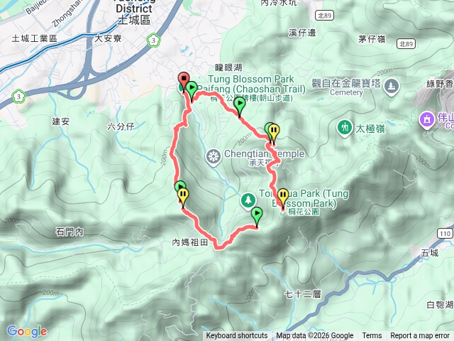 承天禪寺登山口～甘露寺～石觀音～甘露公廟～天上山～三粒半～火焰山～承天禪寺登山口.O型走預覽圖