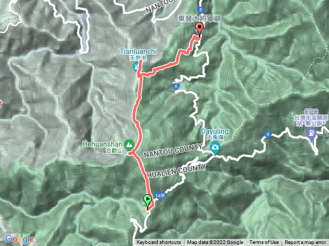 合歡山北峰下天巒池登武法奈尾山出東營將軍廟