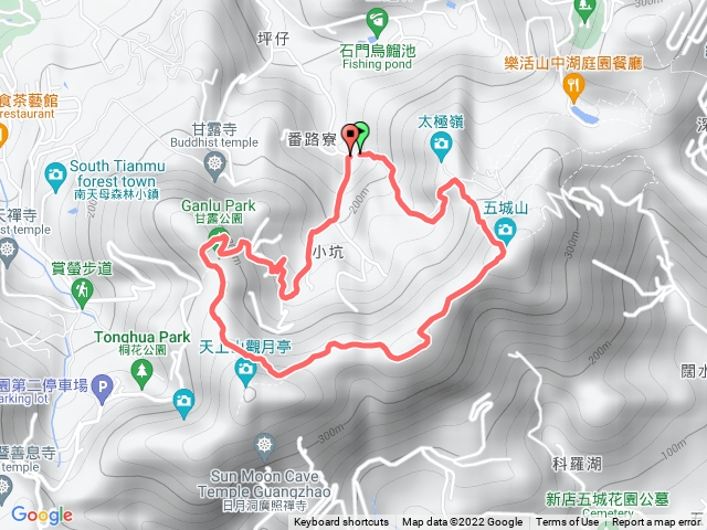 土城石門路70號步道入口-五城山-天上山縱走-天上山鞍部-甘露公園-產業道路-巨竹卡拉OK-產業道路-回70號步道入口