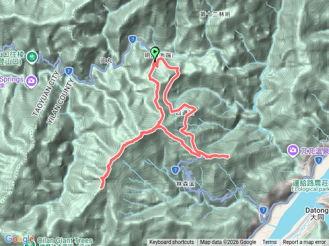 2026-04-06明池台7線66.8K登山口→婆羅山→芃芃山→烏山→原路回三叉口左叉→旗山主峰→基地台保線道登山口→台7線73.5K護欄登山口→旗山o型走