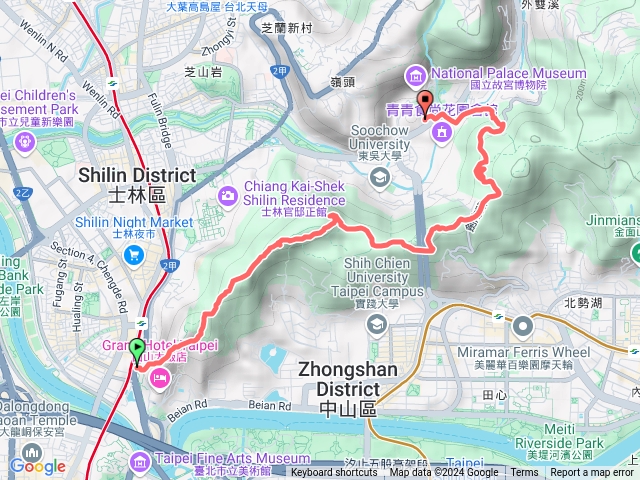 劍潭山捷運站到故宮預覽圖