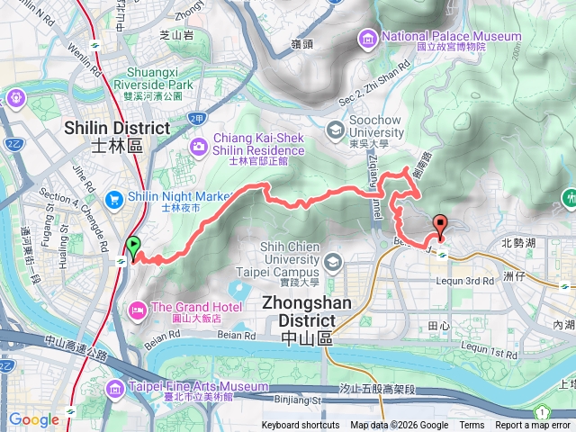 台北大縱走第五段從劍潭山南麓，背山面水。康熙56年記載僧人在劍潭北岸以毛草蓋西方寶刹因為香火鼎盛乾