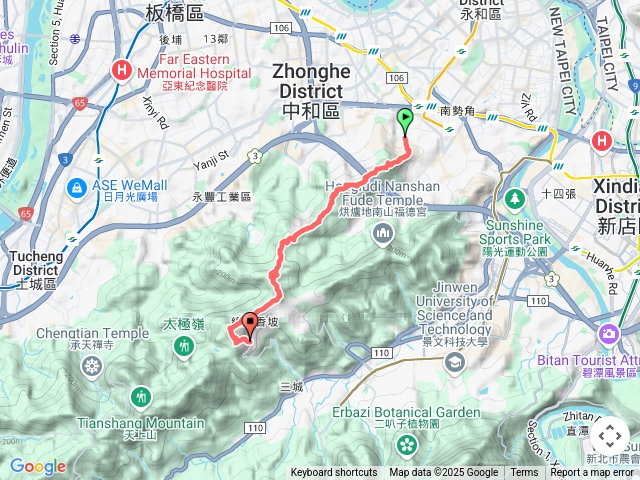 中和復興國小、國旗嶺(外南勢角山)、長壽嶺、土城牛埔頭山、中和五尖山(南牛埔頭山)、土城文筆山