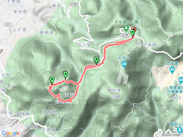 二子坪>向天池>向天山>面天山>二子坪