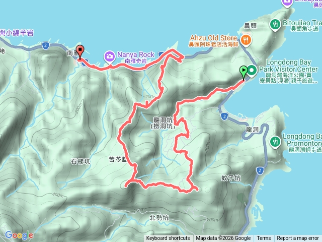 龍洞坑古道→蚊子坑古道→和美山→苦命嶺→苦苓嶺→南雅山→門牙稜→南雅海岸→南雅