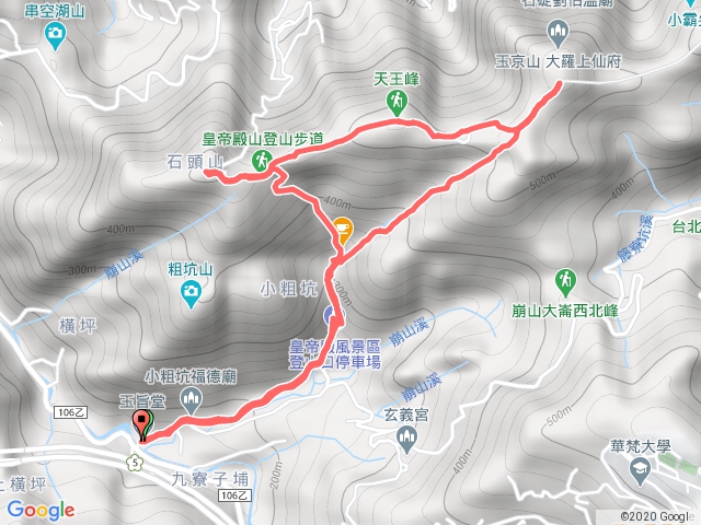 皇帝殿小粗坑登山口>西峰>天王廟>東峰>小粗坑登山口