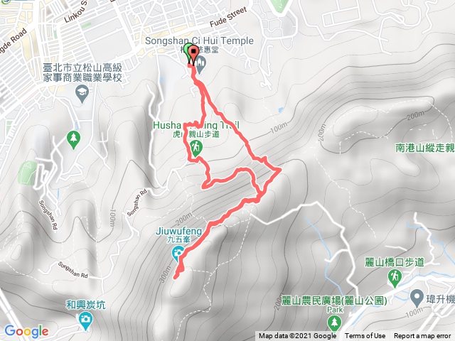 2021-03-01_2-南港山(松山慈惠堂停車場起登-下山走O型-再原路回)-標註停車處