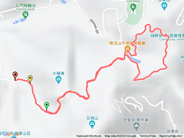 石門路70號步道入口-直上山中湖-文筆山登山口-經菜園-天上山縱走-環山繞湖回山中湖再折返回70號步道入口