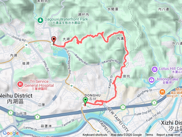 東湖＞樂活公園賞櫻＞五分埤步道＞內溝溪生態館＞明舉山＞康樂山東北峰＞大湖公園捷運站預覽圖