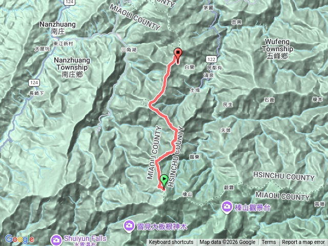 鹿比大鳥縱走,鹿坑山、南比林山、比林山、大窩山、鳥嘴山,樂山林道進老牛露營區出預覽圖