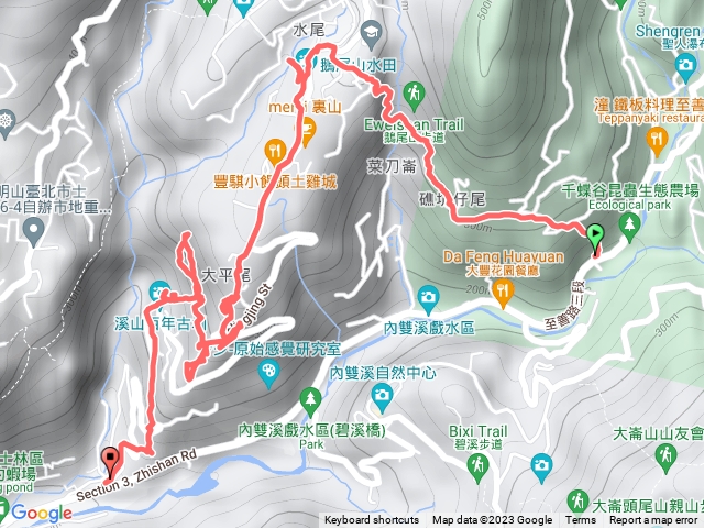 鵝尾山步道-平溪步道-鵝尾山水田-平菁步道-溪山百年古圳-平菁步道-沙崙