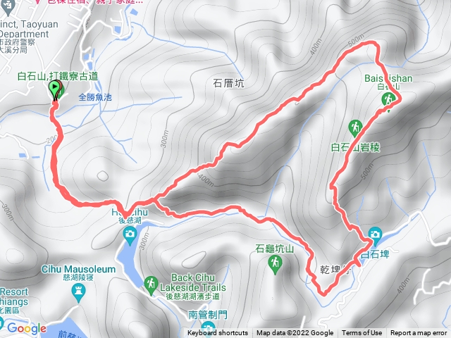打鐵寮古道，打鐵寮停車場，紀念碑，太平橋，濟安橋，阿公打鐵店，鐵塔，石厝坑山，水池，白石山，佛字岩壁，白石埤，東興橋