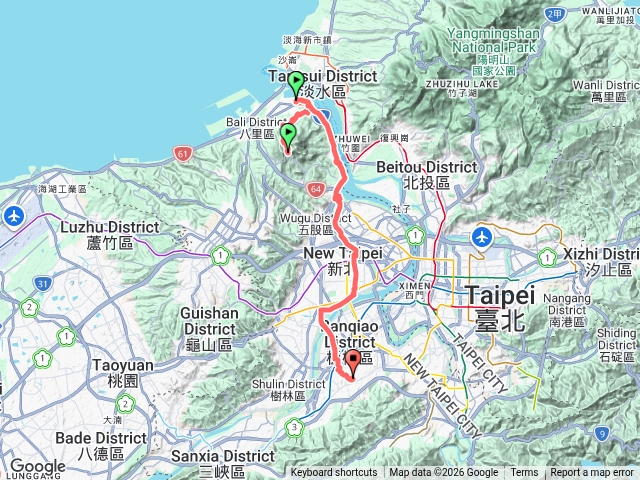 觀音山遊客中心-華富山路-渡船頭路-八里左岸-土城(騎車)