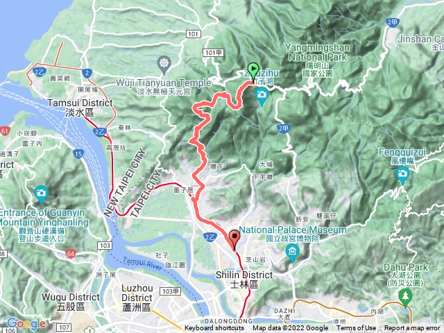 鞍部- 大屯山主峰- 大屯坪- 二子坪- 面天山- 向天山- 向天池- 太子碑- 清天宮