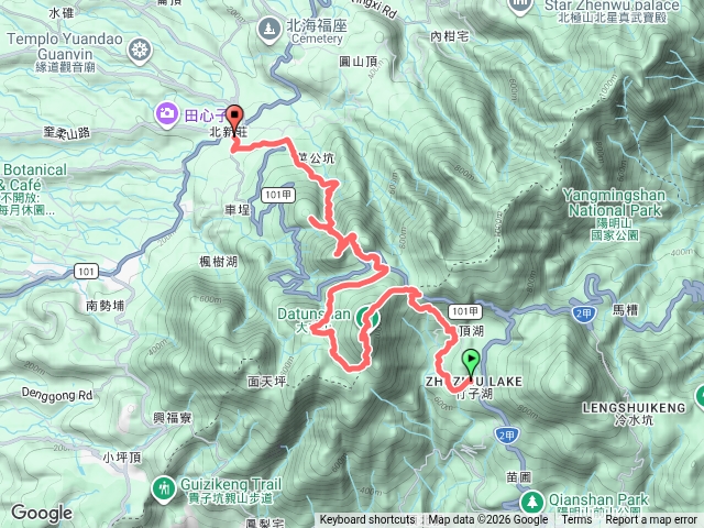 小8公車湖田橋站牌-蜜蜂巢古道-大屯山-二子坪-百拉卡山-烘爐山-875號公車興華國小站