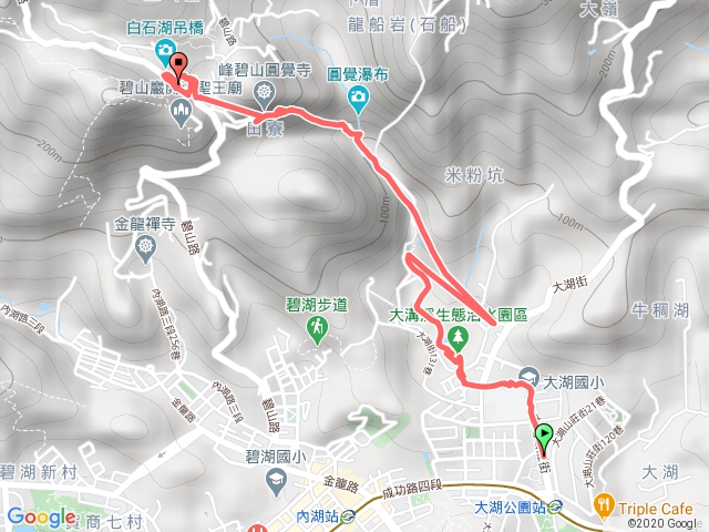 大溝溪→圓覺瀑布→圓覺寺→碧山巖→白石湖吊橋