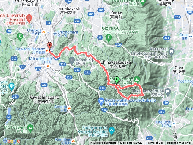 金剛山登山口至金剛山山頂走至南海河內長野站