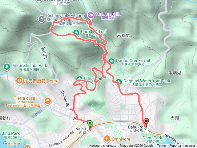 內湖捷運--圓覺瀑布--鯉魚山--大溝溪公園--大湖捷運預覽圖