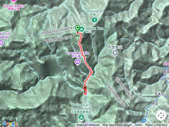 桃山山屋-桃山山腳點-桃山登山口-武陵橋-武陵山莊