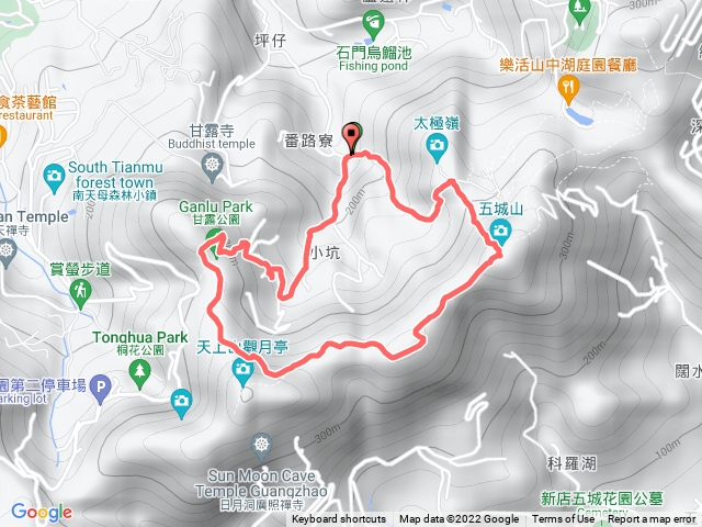 土城石門路70號步道入口-五城山-天上山縱走-經天上山鞍部-甘露公園-產業道路-回70號步道入口