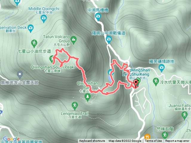 冷水坑、七星山東峰、主峰、南峰、凱達格蘭山、夢幻湖 P 型