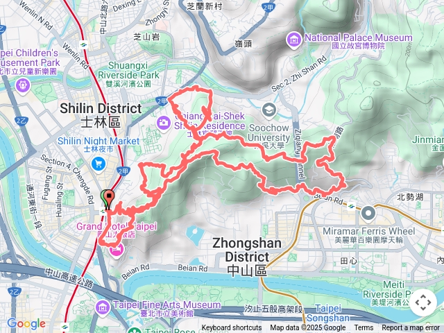 圓山水神社、毋忘在莒步道、林子山、林子口山、文間西南峰、文間山、劍南蝶園、雞南山步道、老地方、劍潭山、北眼平台