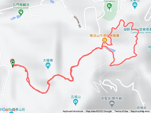 土城石門路70號步道入口-直上山中湖-文筆山登山口-經菜園-天上山縱走-環山繞湖-回山中湖原路折返回70號步道入口