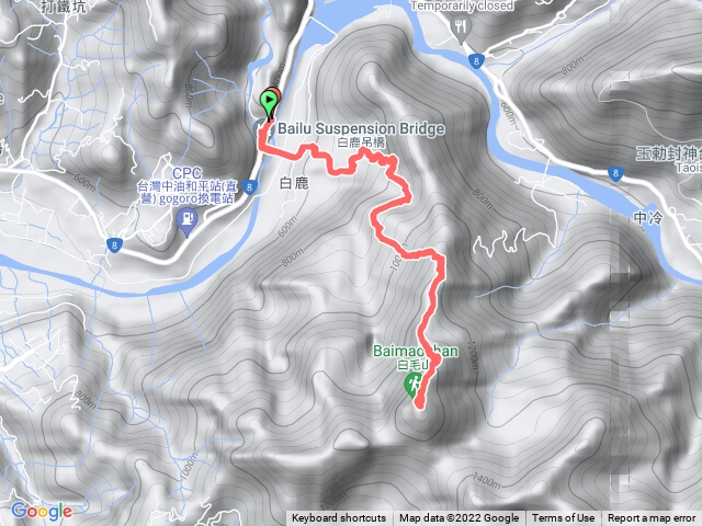 白鹿吊橋上白毛山