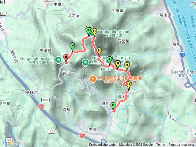 觀音山福隆宮→尖山步道→尖山→尖山步道→北橫一段→北橫二段→101→觀音山硬漢嶺預覽圖