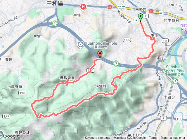 2026-07-19捷運南勢角站出口4-外挖子山腰路-南勢角山-五尖山-鹿寮中心崙百年土地公-烘爐地站預覽圖