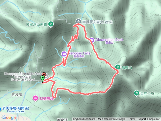 停車場-福興山西峰-福興山南峰-福興山（1122）峰-慶安宮-能高瀑布-停車場完登