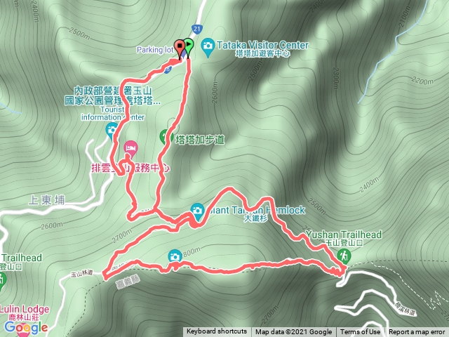 塔塔加遊客中心》大鐵杉〉玉山登山口》麟趾山