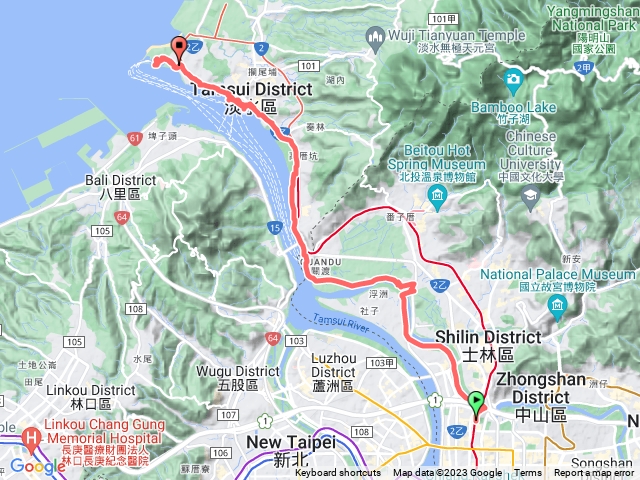 台北圓山➡️🔺北市/北投/中八仙，H3m（土調局圖根點）➡️淡水漁人碼頭
