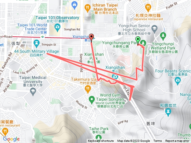 象山一➡逸賢亭➡六巨石➡中強公園➡捷運象山站2號出口