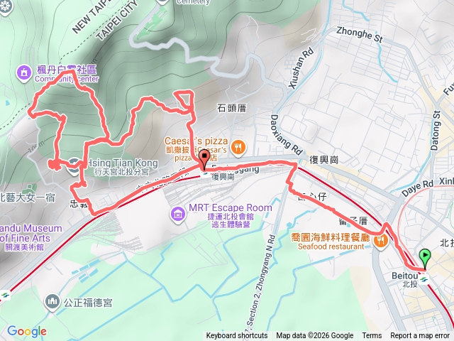 北投捷運--田心仔--嘎嘮別公園--桃花步道-忠義山步道-福慈堂-忠義山-北投行天宮-復興崗捷運站預覽圖