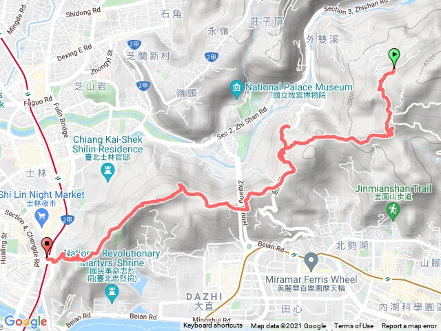 2021/09/16仙劍縱走─仙座台山至劍潭山(仙座台山→原明寺步道→鄭成功步道→湧泉寺→鄭成功廟→文間山→老地方→劍潭山→園山水神社→捷運劍潭站)