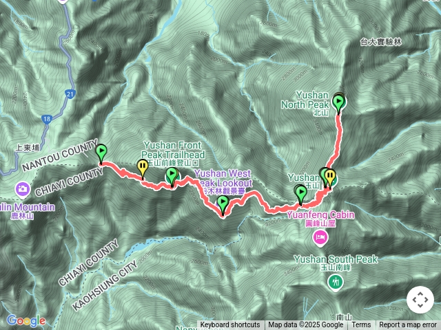 玉山北峰、主峰