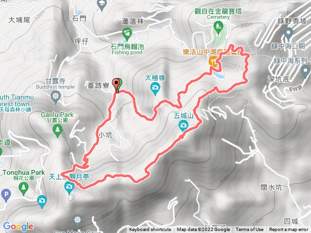 70號步道入口-山中湖-山中湖文筆山登山口-天上山縱走-五城山-天上山縱走-天上山鞍部-楊桃樹下產業道路-回70號步道入口