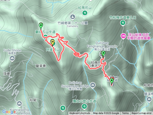 竹崎座小火車独立山站下车走阿拔泉山三角点走观音石山O绕回奉天岩吃中餐2点5O分走到独立山小火車站坐3預覽圖