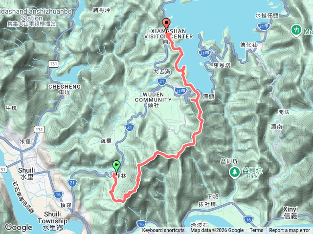 火車至水里>6671公車大平林站>雨社山>後尖山>頭社山>自行車道>向山行政中心站6801或6671回水里預覽圖