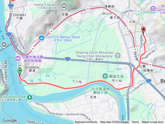 關渡宮到北投公園騎行