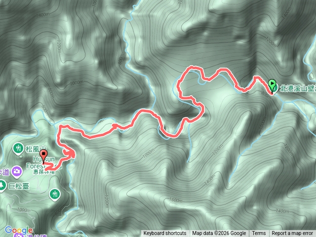 惠蓀林場停車場雜貨店）-北港溪溫泉登山口-北港溪溫泉