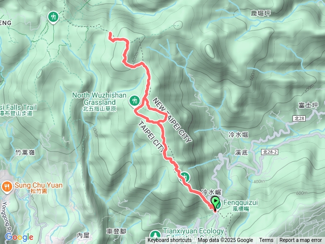 風櫃嘴-杏林山-石梯嶺-磺嘴山登山口-北五指山-北頂山-風櫃嘴