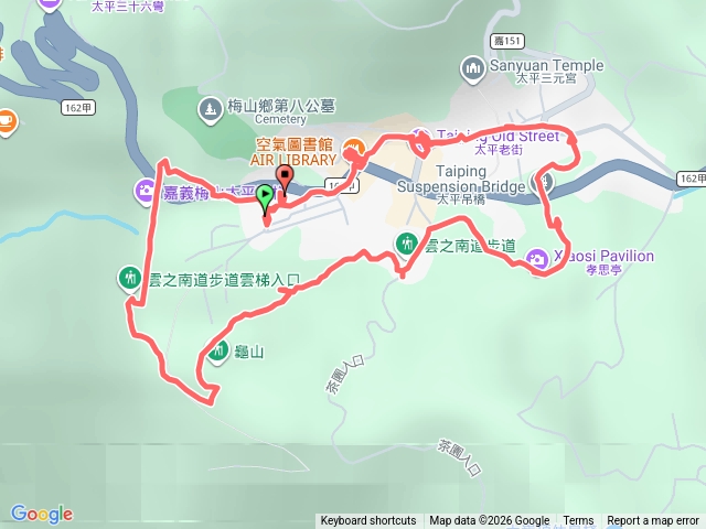 嘉義龜山、太平雲梯、雲之南道、孝子路步道及太平老街O型預覽圖