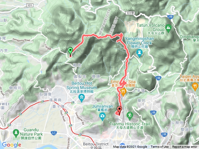 大屯西峰—大屯南峰—青楓平台—十八份水圳頭—龍鳳谷