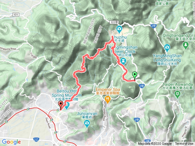 陽明山公園-大屯瀑布-青春嶺-竹子湖-中正山-新北投捷運站